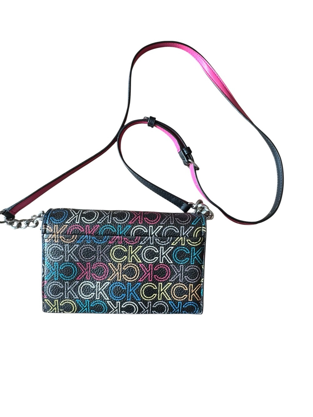 Calvin Klein Multicolor CK Logo Crossbody Purse Handbag Adjustable Pink Strap - Picture 4 of 14